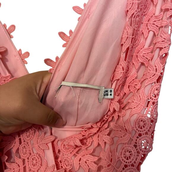 Self-Portrait Pink Floral Lace Pattern Mini Cocktail Dress Size 4 - Picture 3 of 7